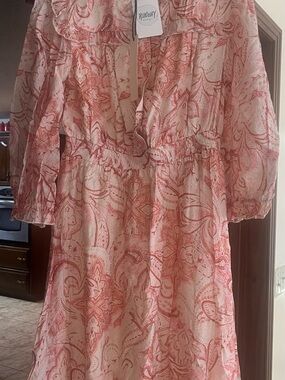 Pinch Pink Paisley Long Sleeve Ruffle-Neck Dress
